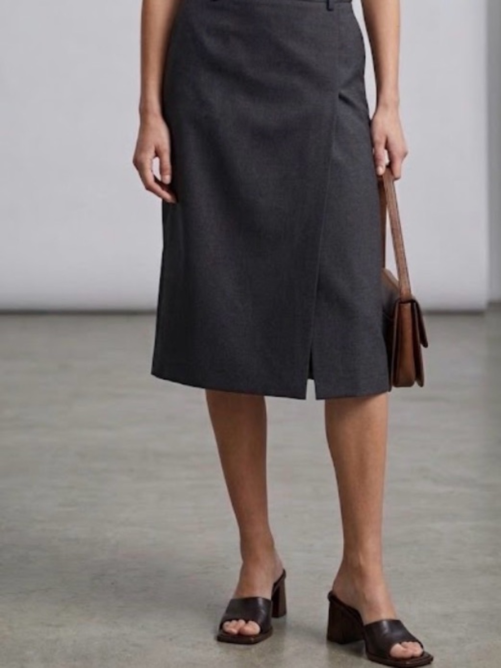 Prada Virgin Wool Dark Charcoal Gray Tailored Midi Pencil Skirt with Slit Detail